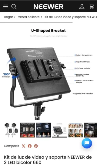 3 Focos LED Neewer NL660 2.4G + Accesorios