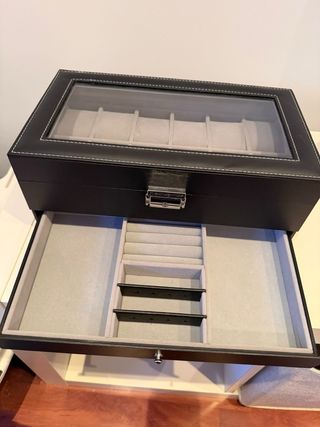Relojero y Joyero Negro con Tapa Transparente