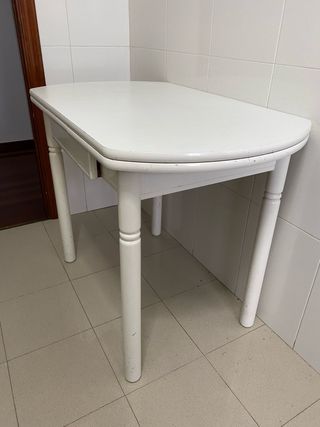 Mesa abatible madera blanca con cajón