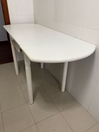 Mesa abatible madera blanca con cajón