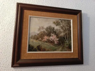 Cuadro paisaje floral madera