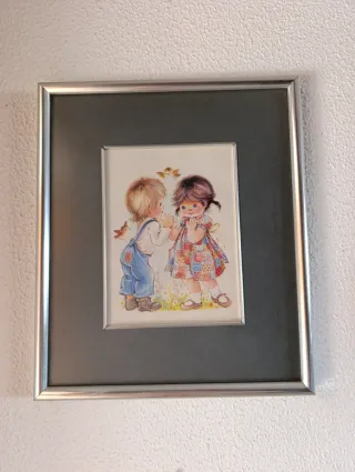 Cuadro infantil niños marco plata