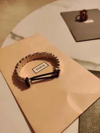 Pulsera Tous Oso Plata y Piel Negra