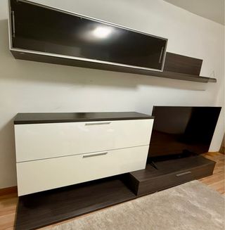 Mueble de salón modular madera y cristal