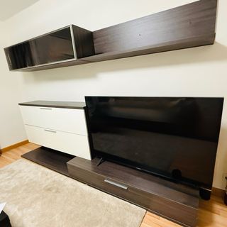 Mueble de salón modular madera y cristal