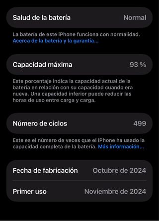 iPhone 16 Pro 128GB - Salud Batería 93% con mancha