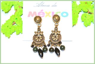 Pendientes vintage color oro y verde, Nuevos