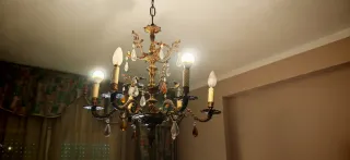 2 Lámparas araña dorada y cristal Salón.Dormitorio