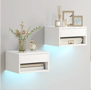 Juego 2 Mesitas Noche Flotantes HOMCOM Blancas