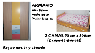 Armario y 2 camas con cajones