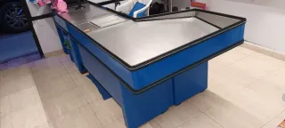 Mostrador caja supermercado azul