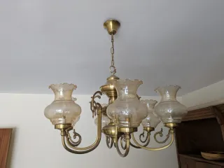 Dos lámparas de techo vintage latón y cristal