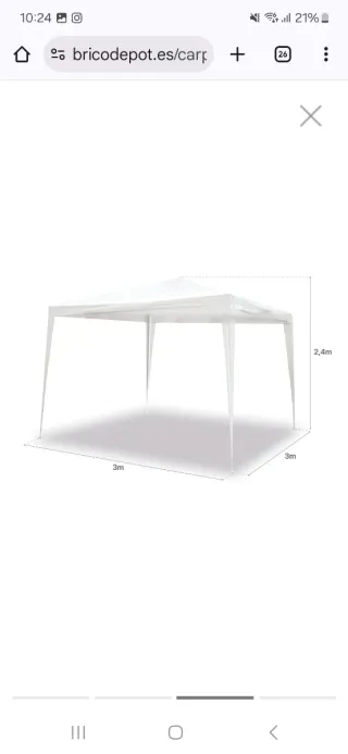 Carpa blanca de tela y metal 3x3