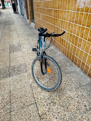 Bicicleta de montaña plateada y azul