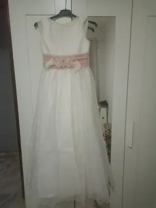 Vestido Comunión Blanco con Flores Rosa