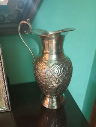 2 Jarrones Alpaca Antiguos Decorados