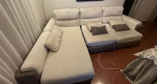 Sofá modular tela beige y marrón