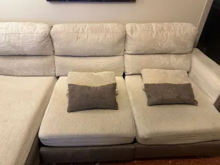 Sofá modular tela beige y marrón