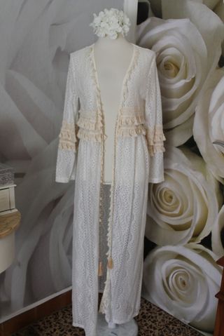 Kimono Ibicenco Largo Blanco/Beige