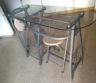 Mesa cocina cristal y 2 taburetes