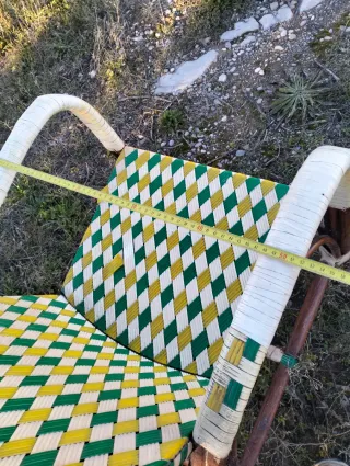 Silla sillón mimbre y scoubidou mid century 60s