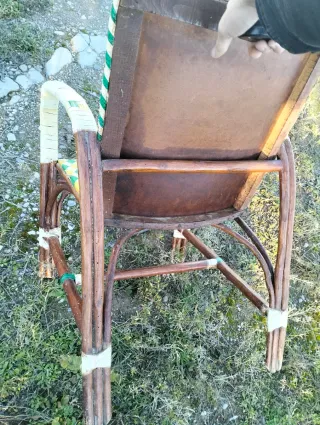 Silla sillón mimbre y scoubidou mid century 60s