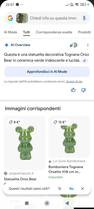 Statuetta Orso Bear Tognana Verde Iridescente