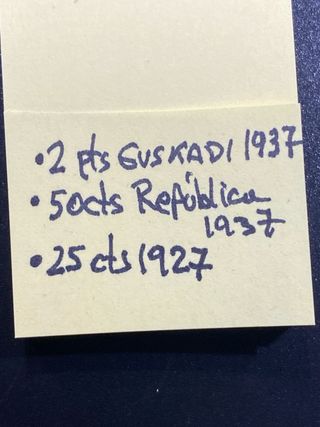 Moneda 2 pts Euskadi 1937, 50 cts del 37 y 25 de27