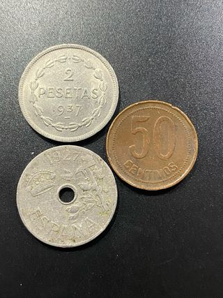 Moneda 2 pts Euskadi 1937, 50 cts del 37 y 25 de27
