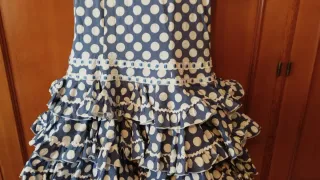 Traje Flamenca Lunares Azul y Blanco