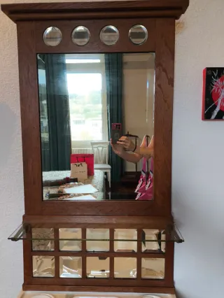 Tocador antiguo +100 años espejo lavabo madera