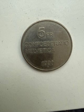 Moneda 5 Francos Suizos 1990