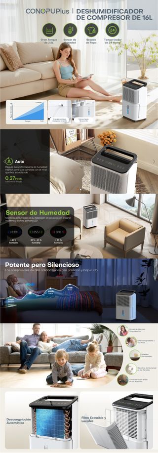 16L/día Deshumidificador Modo AUTO Silencioso