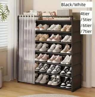 Zapatero 7 baldas con cortina Negro