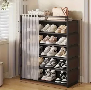 Zapatero 7 baldas con cortina Negro