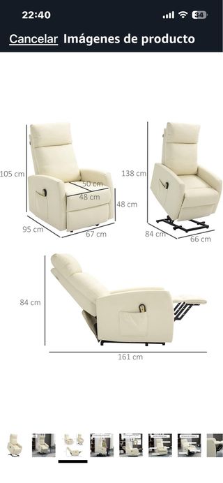 Sillón levanta personas eléctrico crema