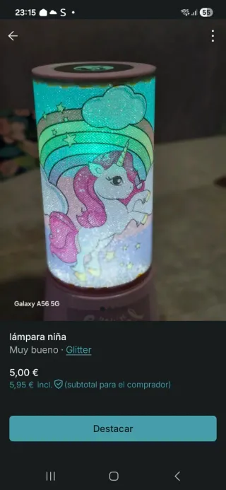Lámpara infantil unicornio y arcoíris