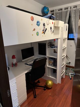 Estructura Cama Alta con Escritorio y Armario