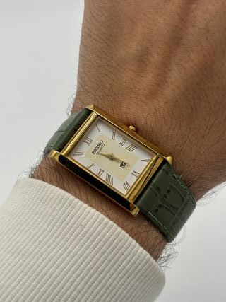 Seiko Tank Unisex Vintage Oro y Verde Nuevo