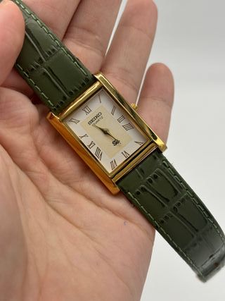 Seiko Tank Unisex Vintage Oro y Verde Nuevo