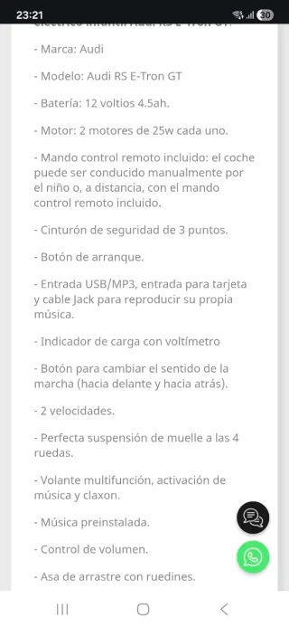 Coche Batería Audi RS e-tron GT Niño