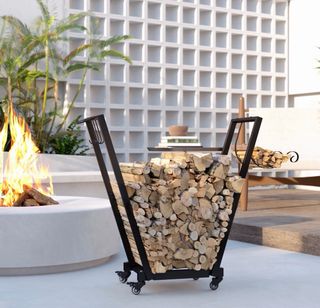 Soporte Metal Leña con Ruedas