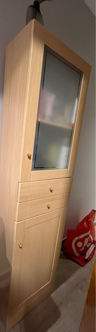 Armario columna baño madera y cristal