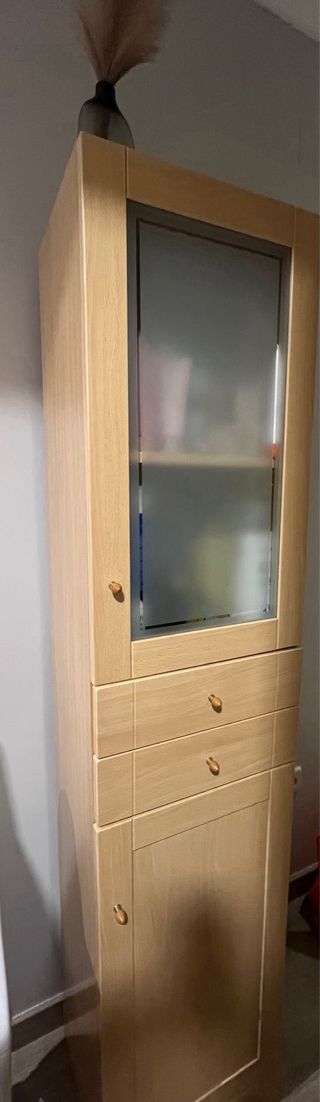 Armario columna baño madera y cristal