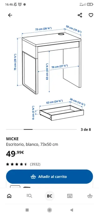 Escritorio blanco Ikea Micke COMO NUEVO