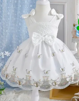 Vestido blanco niña mariposas 2 años