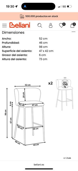 Taburete de bar tapizado greige