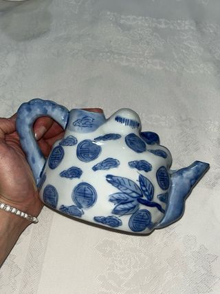 Tetera de porcelana china azul y blanca