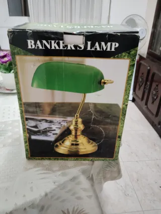 Lámpara de Banquero Vintage Verde y Dorada