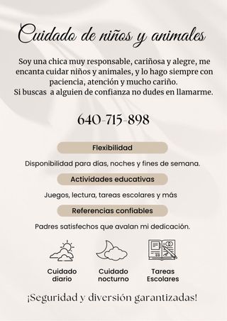 Ofrezco cuidado de niños y animales